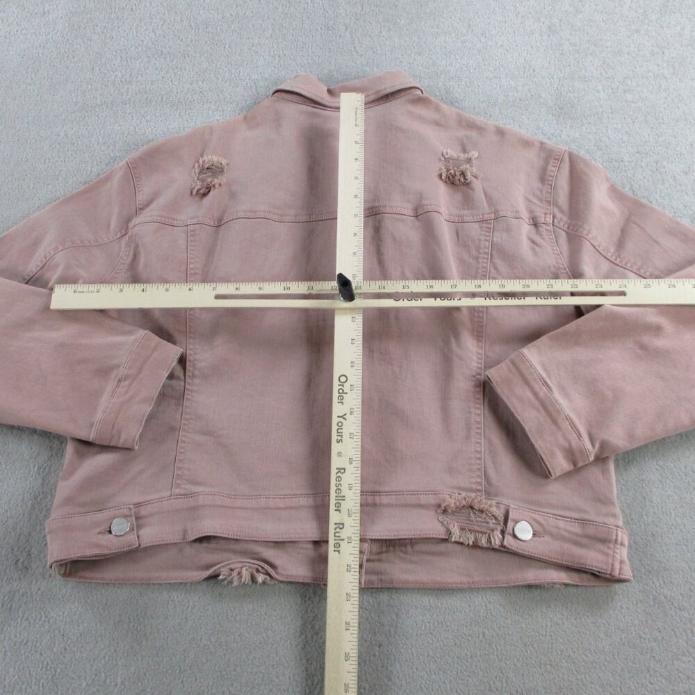 Risen Jacket Womens Large Mauve Pink Deconstructed Distressed Denim Trucker NWT - Picture 8 of 11